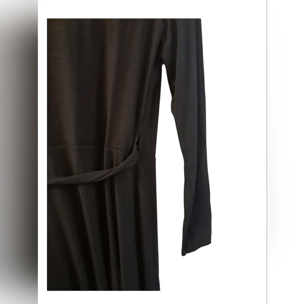 Black Midi Wrap Dress with Tie Waist - Picture 11 of 12